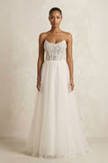 Tulle A - Line Strapless Corset Wedding Dress in Ivory - SHE IS ME Wedding Dresses