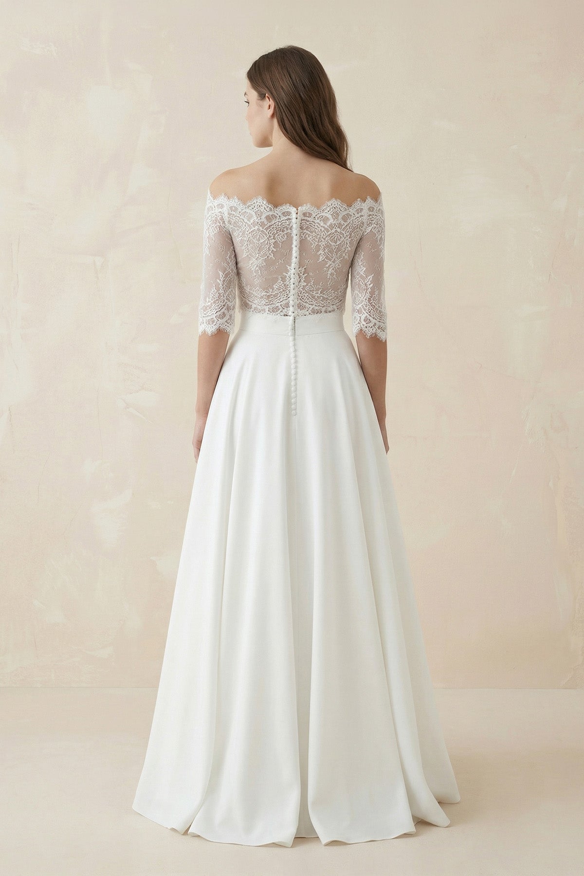 Two Piece A Line Satin Wedding Dress With Lace in Ivory - SHE IS ME Wedding Dresses