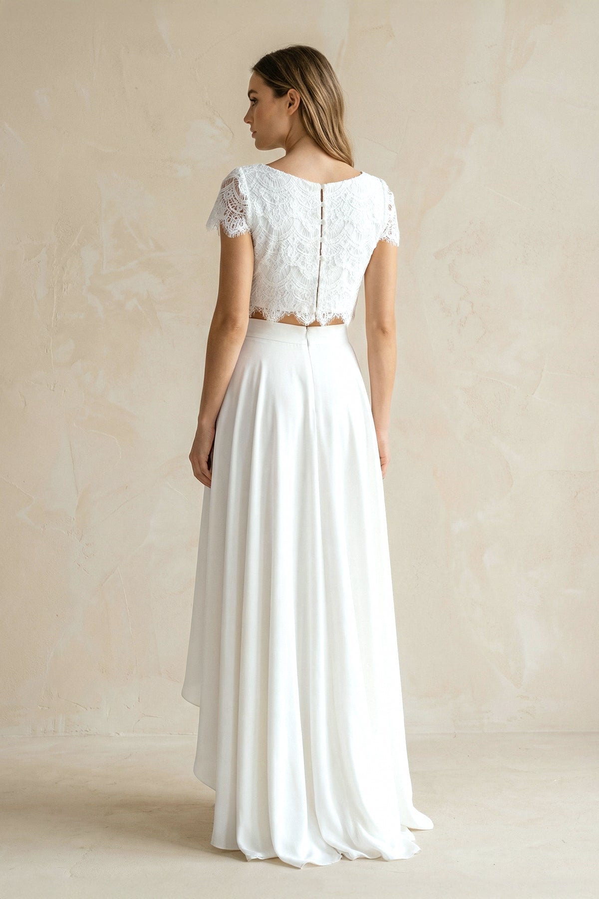 Two - Piece Lace Top High - Low A - Line Wedding Dress - SHE IS ME Wedding Dresses
