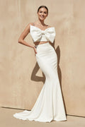 Two - Piece Mermaid Gown With Bow in White - SHE IS ME PROM DRESSES
