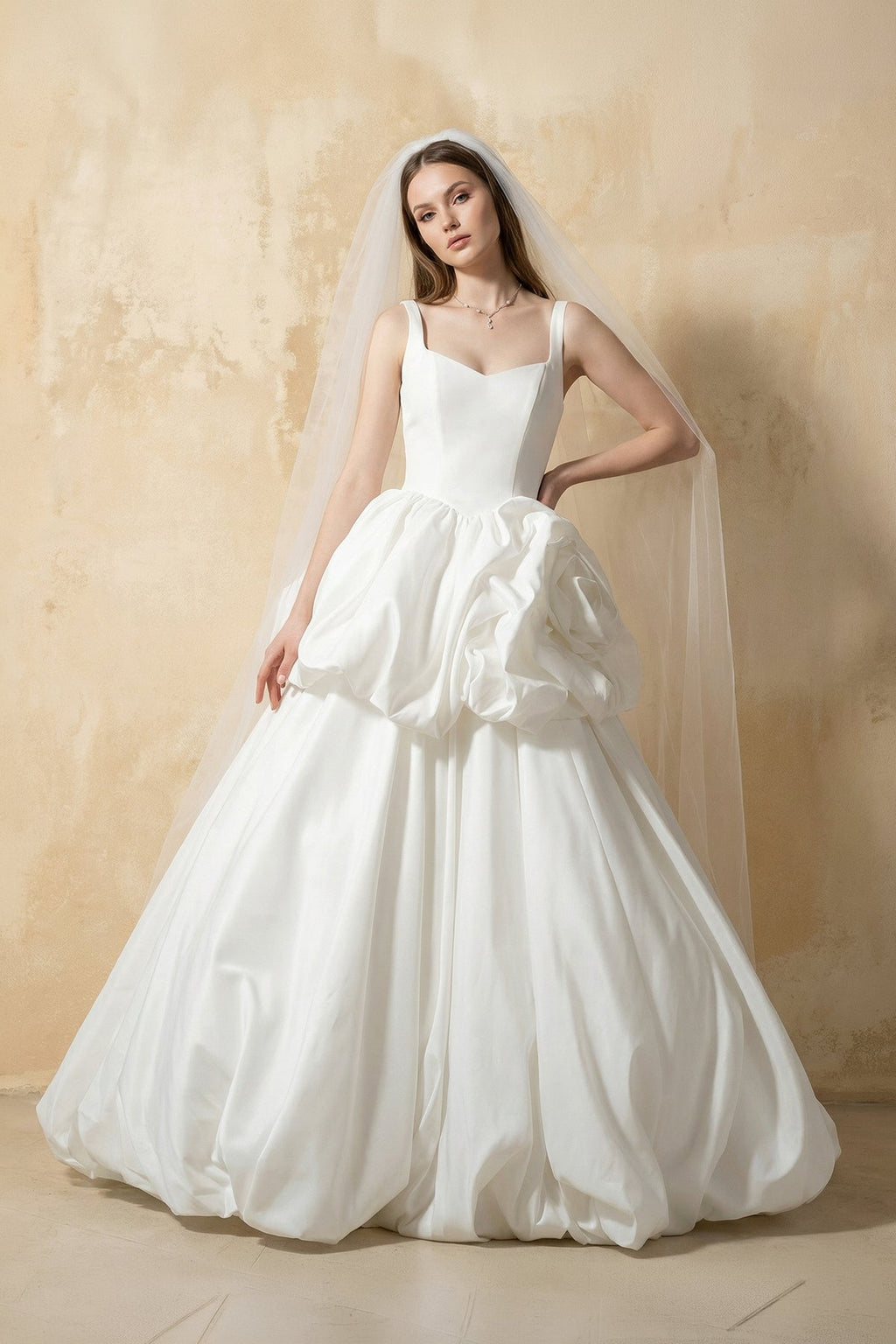 Two Piece Taffeta Ball Gown With Floral in White - SHE IS ME Wedding Dresses
