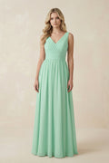 V - Neck A - Line Bridesmaid Dress with Back Bow - SHE IS ME Bridesmaid Dresses
