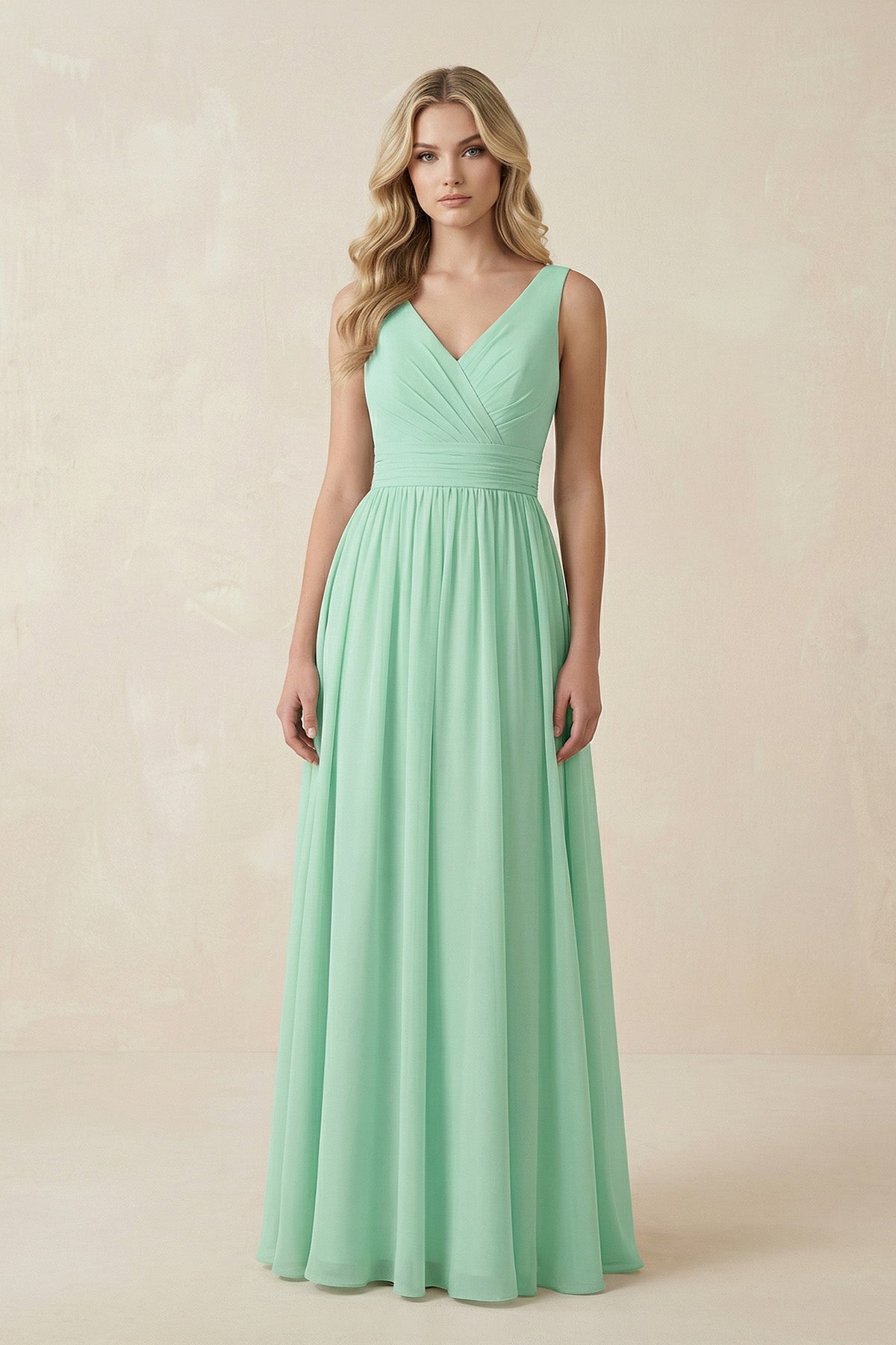 V - Neck A - Line Bridesmaid Dress with Back Bow - SHE IS ME Bridesmaid Dresses