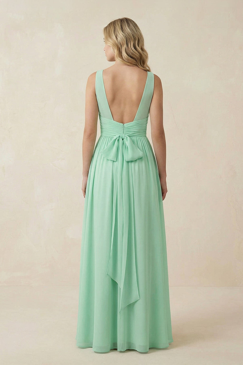V - Neck A - Line Bridesmaid Dress with Back Bow - SHE IS ME Bridesmaid Dresses