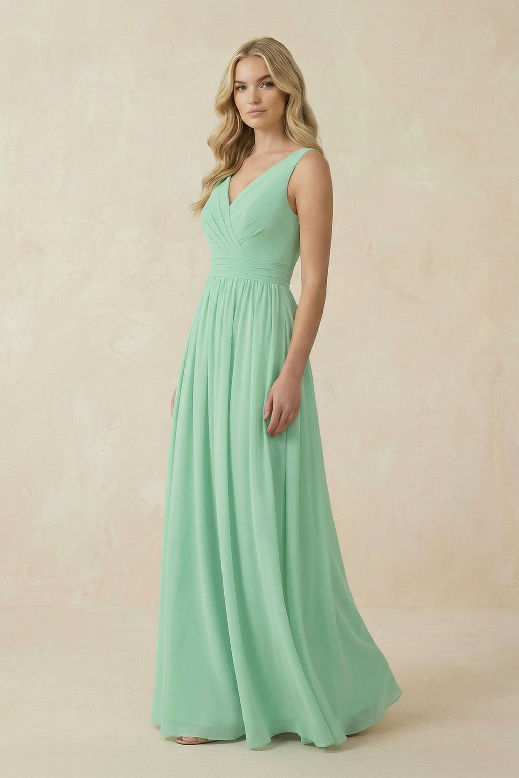 V - Neck A - Line Bridesmaid Dress with Back Bow - SHE IS ME Bridesmaid Dresses
