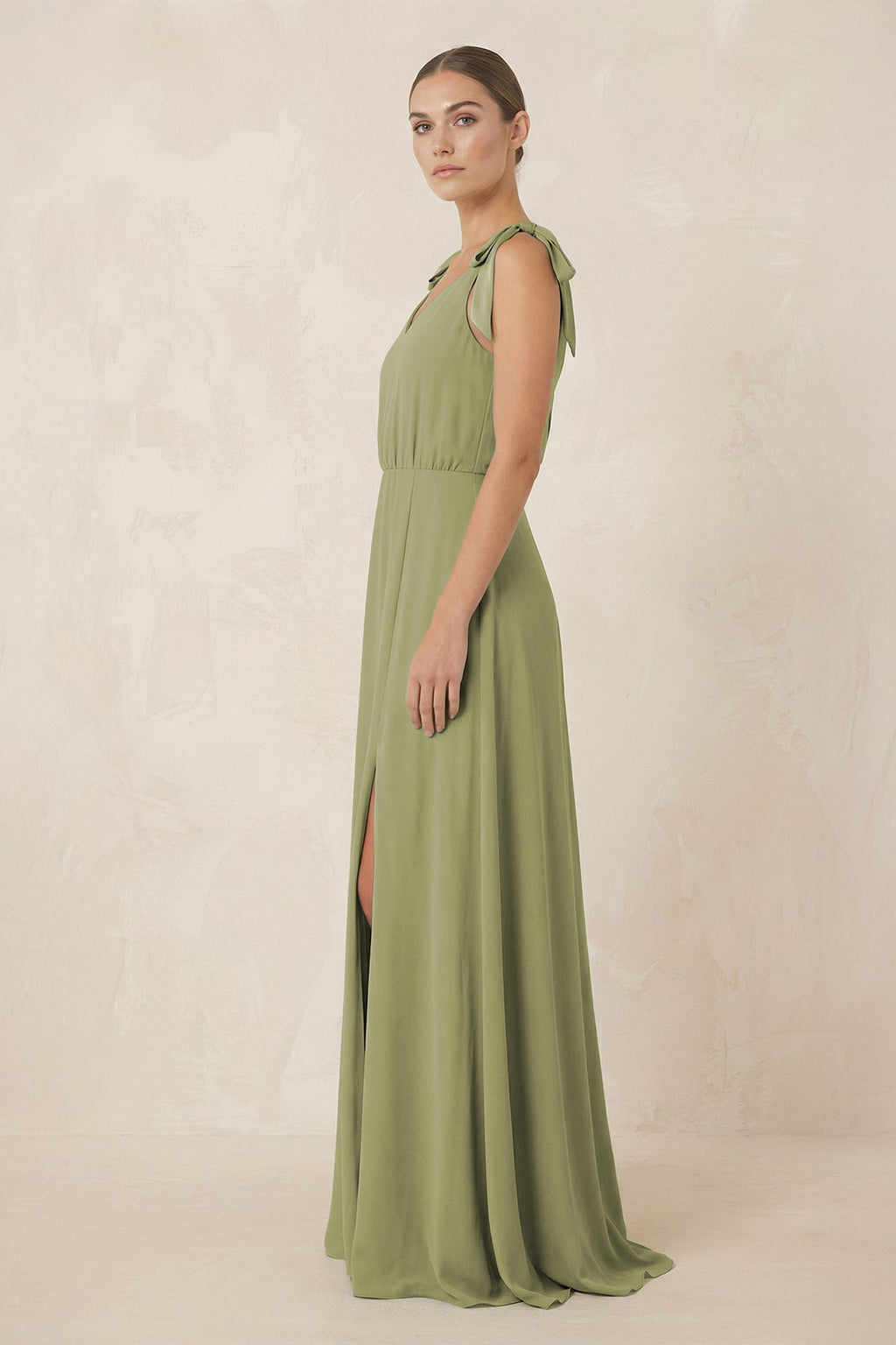 V-Neck A-Line Chiffon Bridesmaid Dress in Moss Green - SHE IS ME BRIDESMAID DRESSES