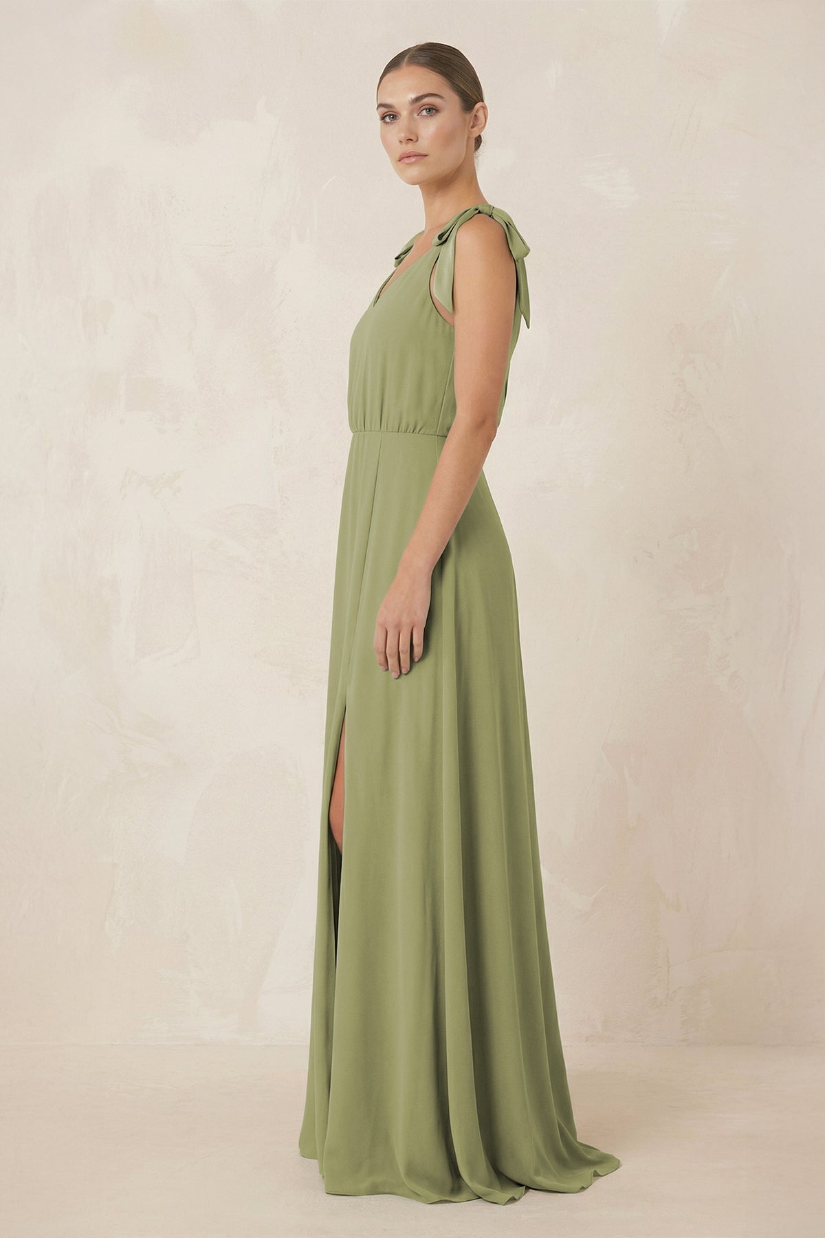 V-Neck A-Line Chiffon Bridesmaid Dress in Moss Green - SHE IS ME BRIDESMAID DRESSES