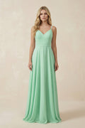 V-Neck A-Line Chiffon Bridesmaid Dress with Crisscross Back in Pale Pistachio - SHE IS ME BRIDESMAID DRESSES