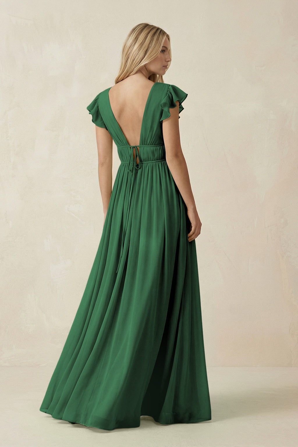 V - Neck A - Line Chiffon Cap Sleeves Bridesmaid Dress in Dark Green - SHE IS ME Bridesmaid Dresses