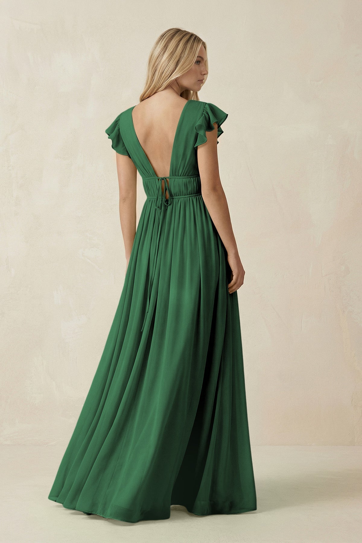 V - Neck A - Line Chiffon Cap Sleeves Bridesmaid Dress in Dark Green - SHE IS ME Bridesmaid Dresses