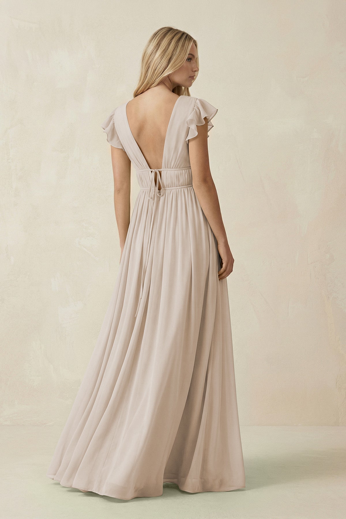 V - Neck A - Line Chiffon Cap Sleeves Bridesmaid Dress in Frost - SHE IS ME Bridesmaid Dresses