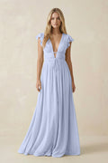 V - Neck A - Line Chiffon Cap Sleeves Bridesmaid Dress in Ice - SHE IS ME Bridesmaid Dresses
