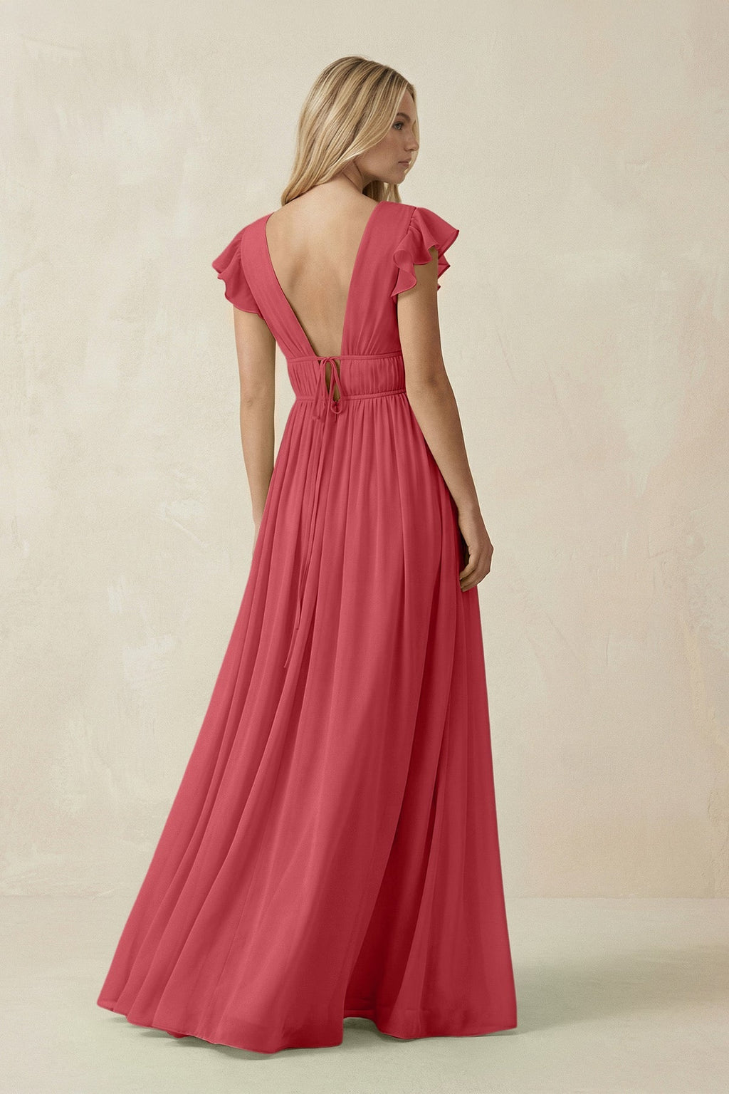 V - Neck A - Line Chiffon Cap Sleeves Bridesmaid Dress in Merlot - SHE IS ME Bridesmaid Dresses