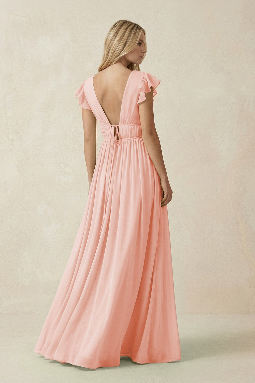 V - Neck A - Line Chiffon Cap Sleeves Bridesmaid Dress in Rose Petal - SHE IS ME Bridesmaid Dresses