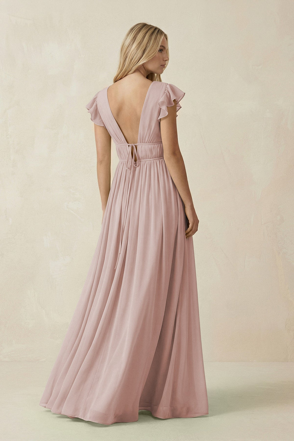 V - Neck A - Line Chiffon Cap Sleeves Bridesmaid Dress in Toffee - SHE IS ME Bridesmaid Dresses