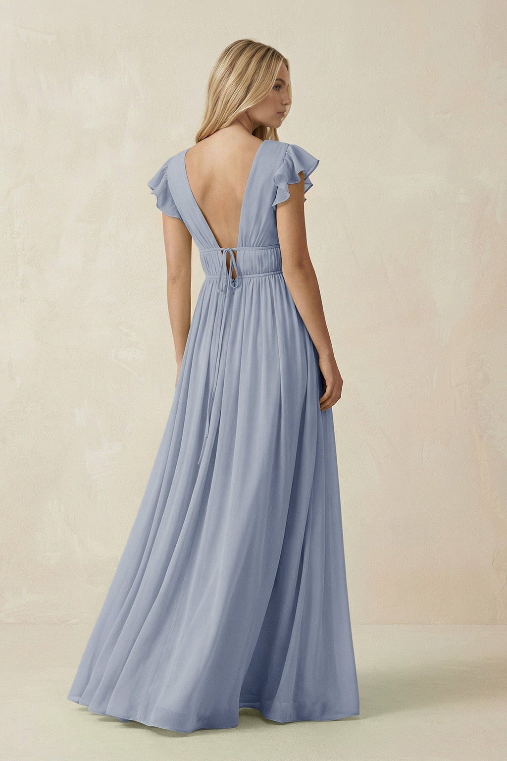 V - Neck A - Line Chiffon Cap Sleeves Bridesmaid Dress in Twilight - SHE IS ME Bridesmaid Dresses