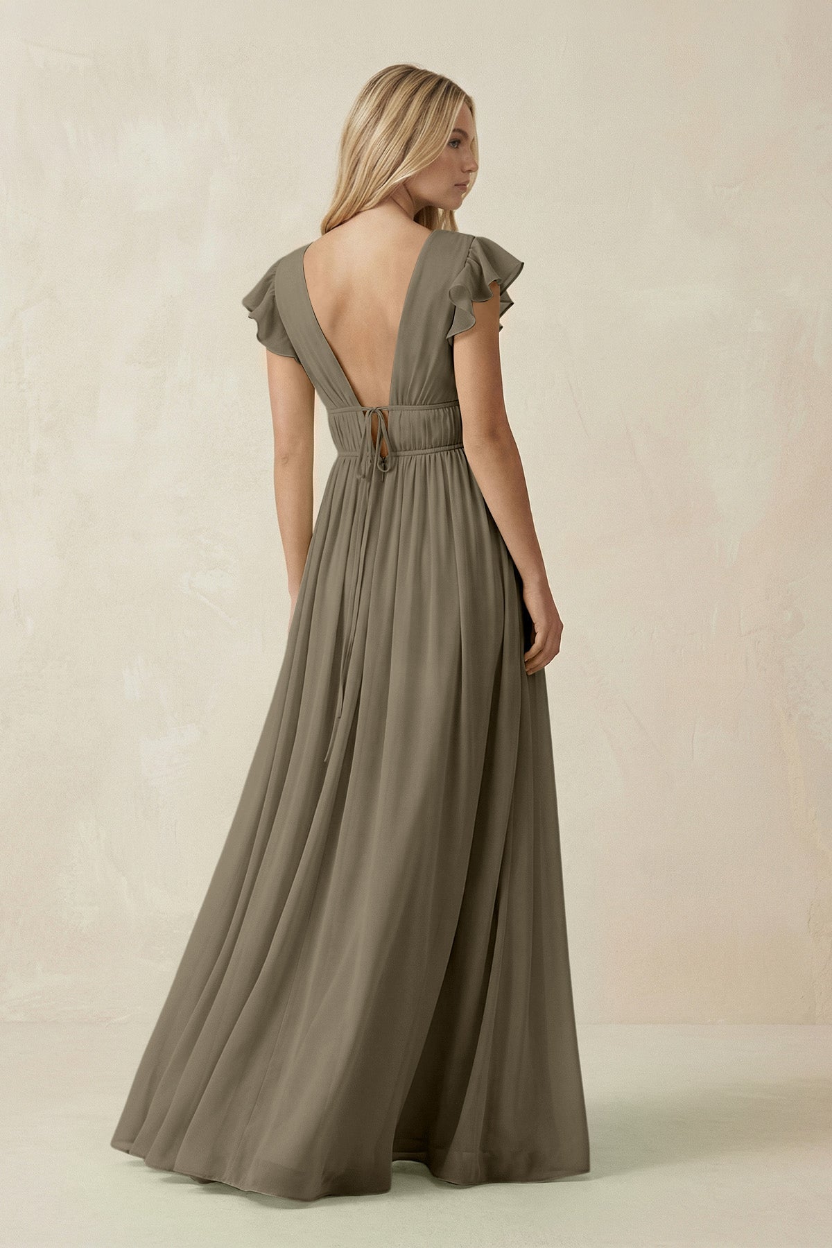 V - Neck A - Line Chiffon Cap Sleeves Bridesmaid Dress in Willow Green - SHE IS ME Bridesmaid Dresses