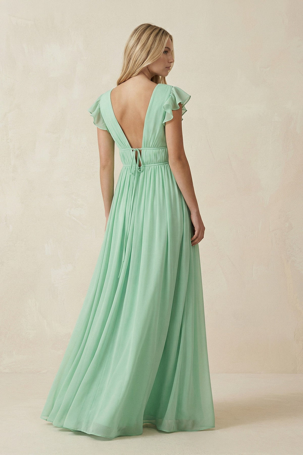 V - Neck A - Line Chiffon Cap Sleeves Long Bridesmaid Dress - SHE IS ME Bridesmaid Dresses
