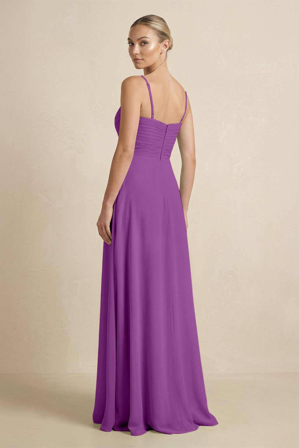 V - Neck A - Line Chiffon Pleated Bridesmaid Dress in Amethyst - SHE IS ME Bridesmaid Dresses