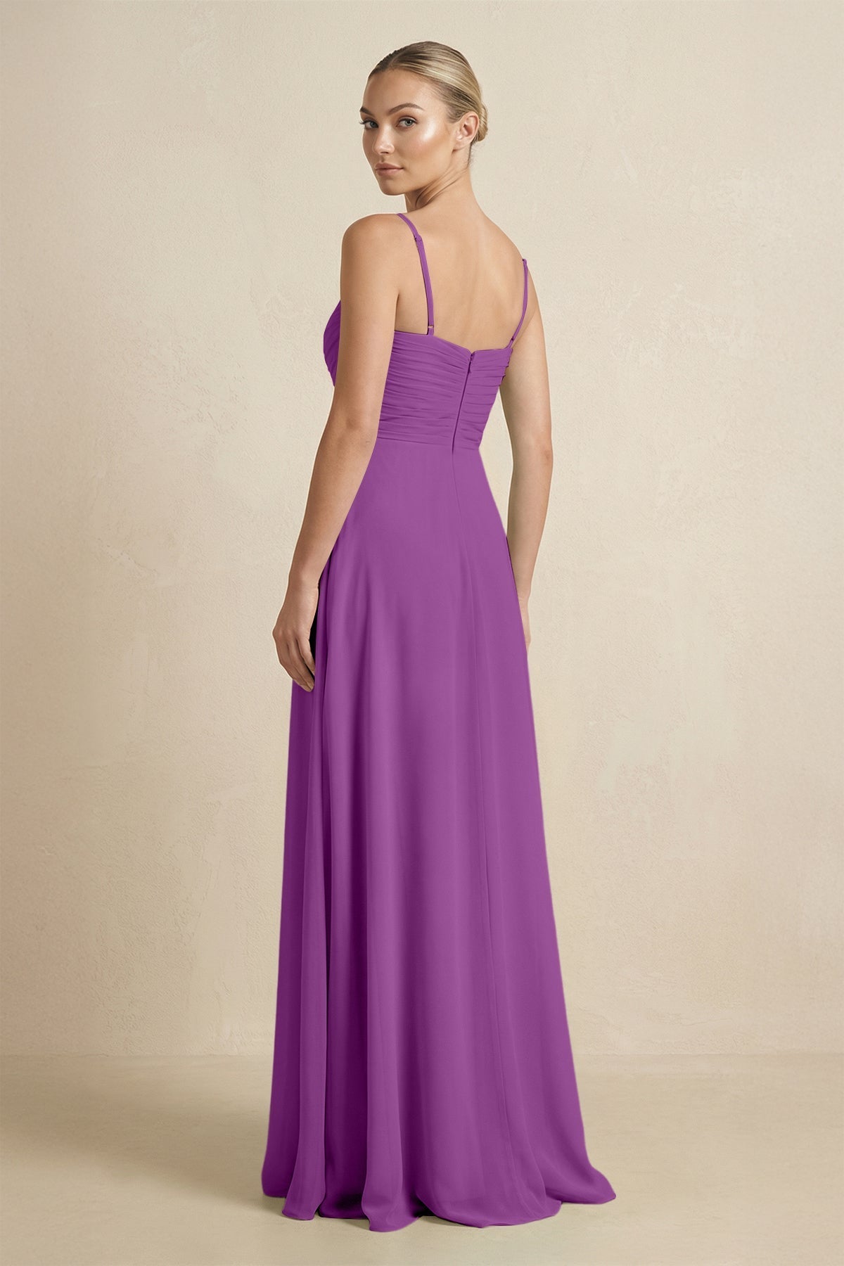 V - Neck A - Line Chiffon Pleated Bridesmaid Dress in Amethyst - SHE IS ME Bridesmaid Dresses