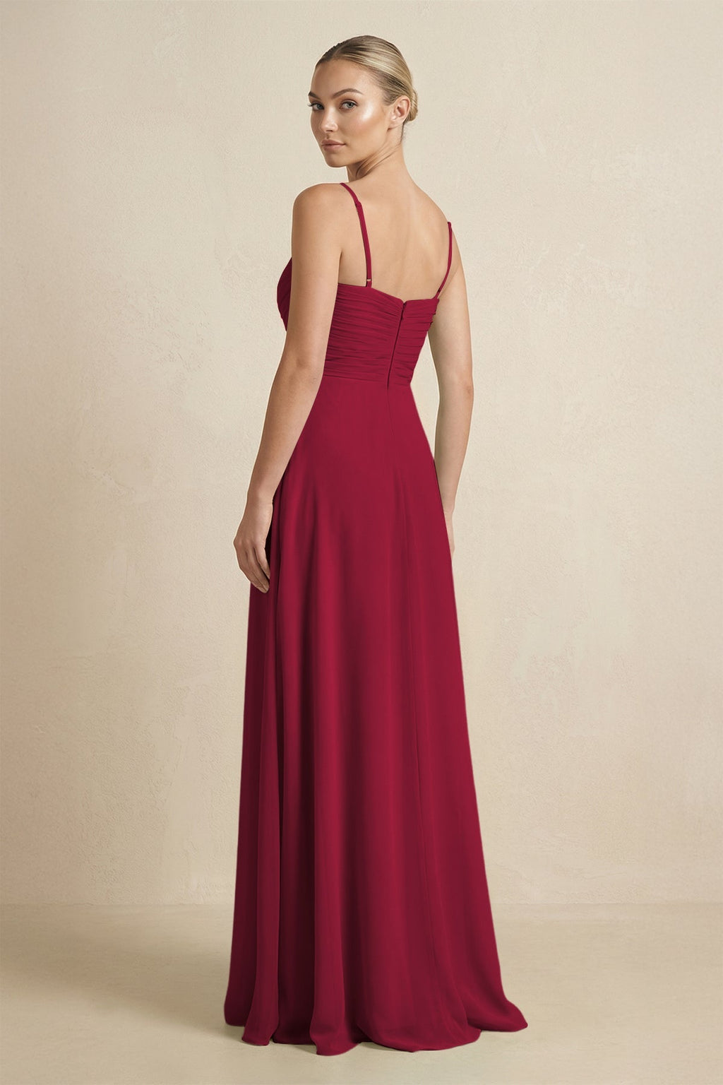V - Neck A - Line Chiffon Pleated Bridesmaid Dress in Berry - SHE IS ME Bridesmaid Dresses