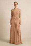 V - Neck A - Line Chiffon Pleated Bridesmaid Dress in Bronzer - SHE IS ME Bridesmaid Dresses