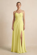 V - Neck A - Line Chiffon Pleated Bridesmaid Dress in Buttercup - SHE IS ME Bridesmaid Dresses