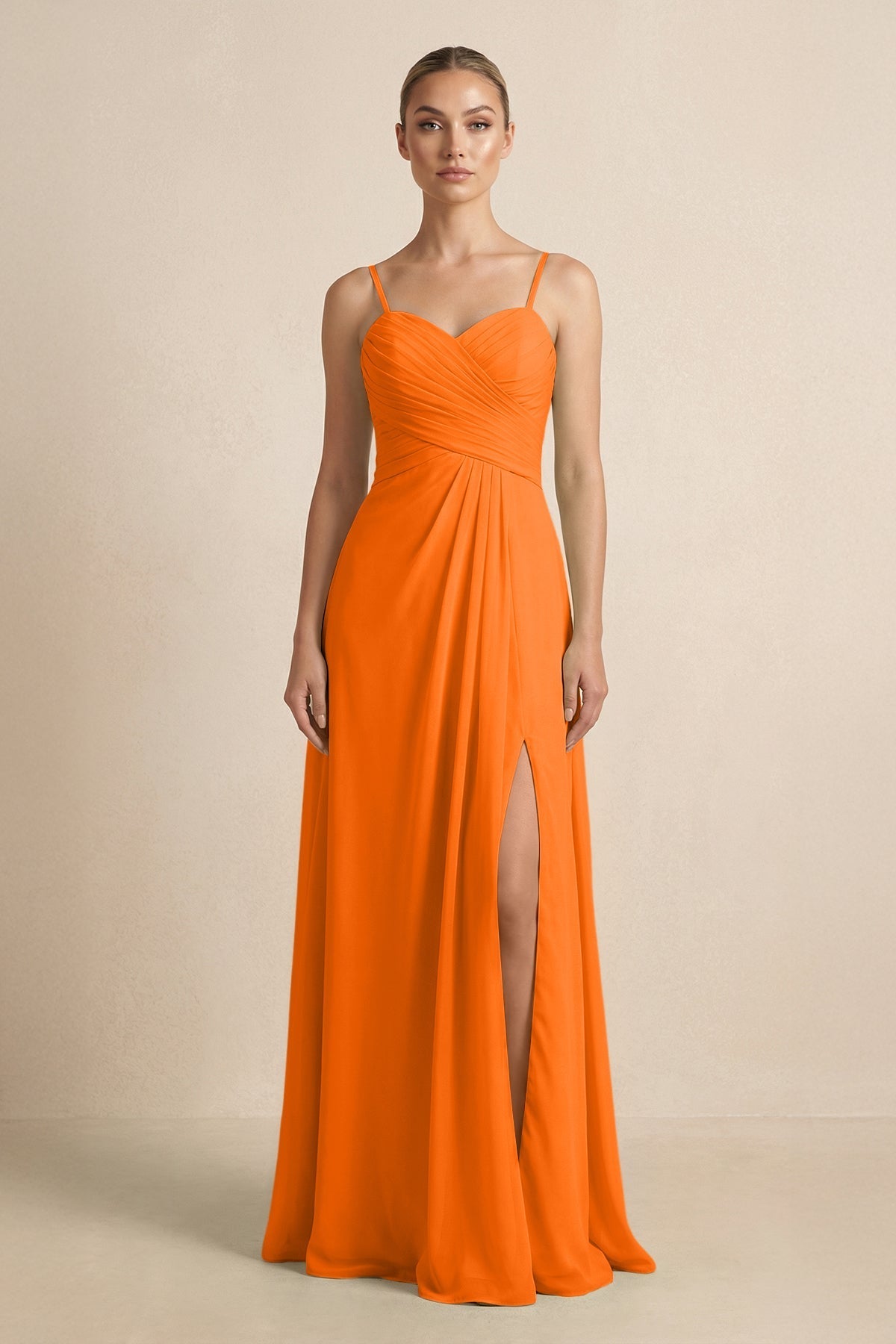 V - Neck A - Line Chiffon Pleated Bridesmaid Dress in Cinnamon - SHE IS ME Bridesmaid Dresses