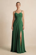 V - Neck A - Line Chiffon Pleated Bridesmaid Dress in Dark Green - SHE IS ME Bridesmaid Dresses
