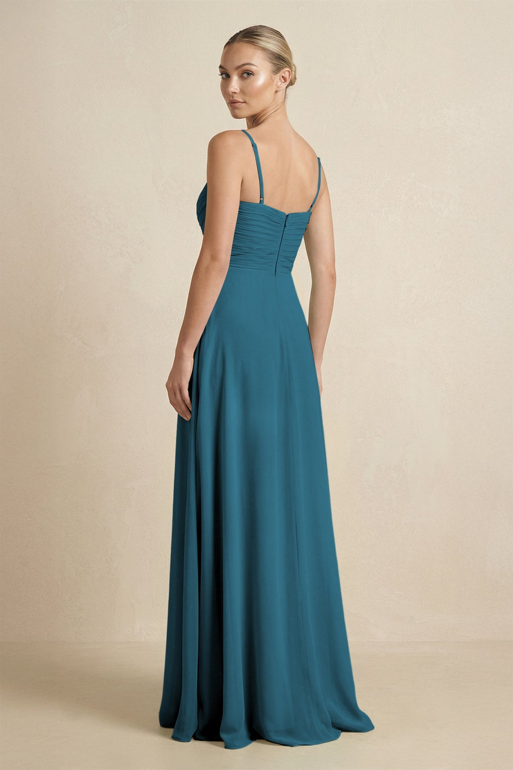 V - Neck A - Line Chiffon Pleated Bridesmaid Dress in Dark Teal - SHE IS ME Bridesmaid Dresses