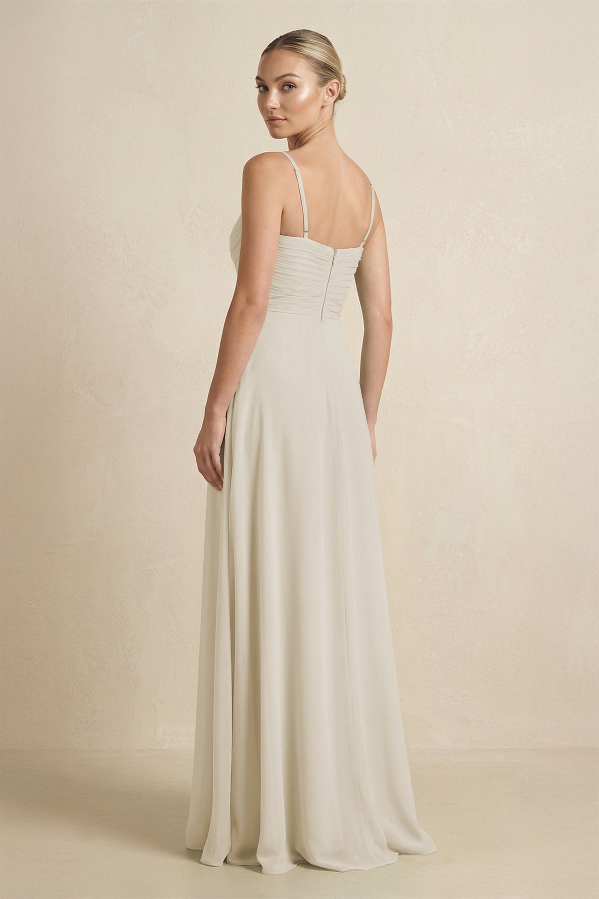 V - Neck A - Line Chiffon Pleated Bridesmaid Dress in Dove Gray - SHE IS ME Bridesmaid Dresses