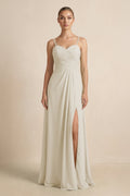 V - Neck A - Line Chiffon Pleated Bridesmaid Dress in Dove Gray - SHE IS ME Bridesmaid Dresses