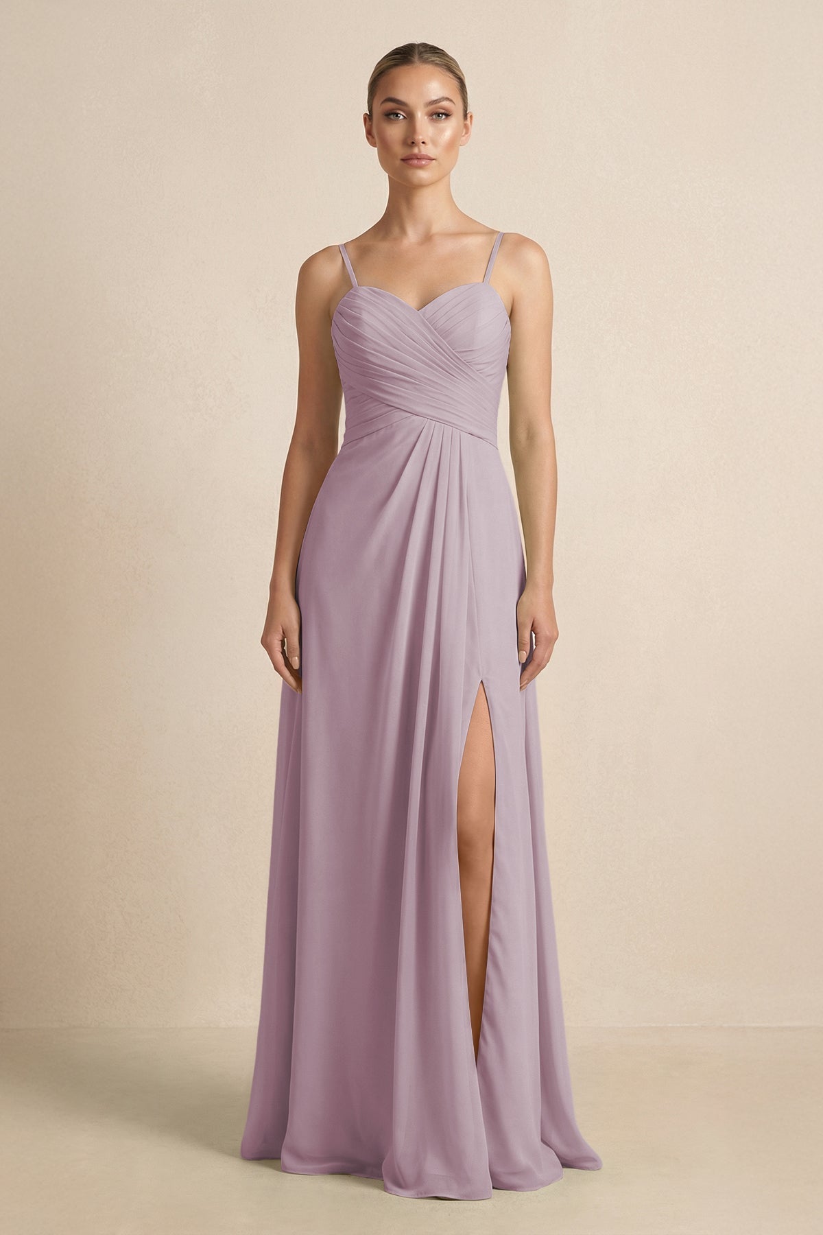 V - Neck A - Line Chiffon Pleated Bridesmaid Dress in Dusk - SHE IS ME Bridesmaid Dresses