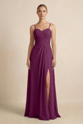 V - Neck A - Line Chiffon Pleated Bridesmaid Dress in Fig - SHE IS ME Bridesmaid Dresses