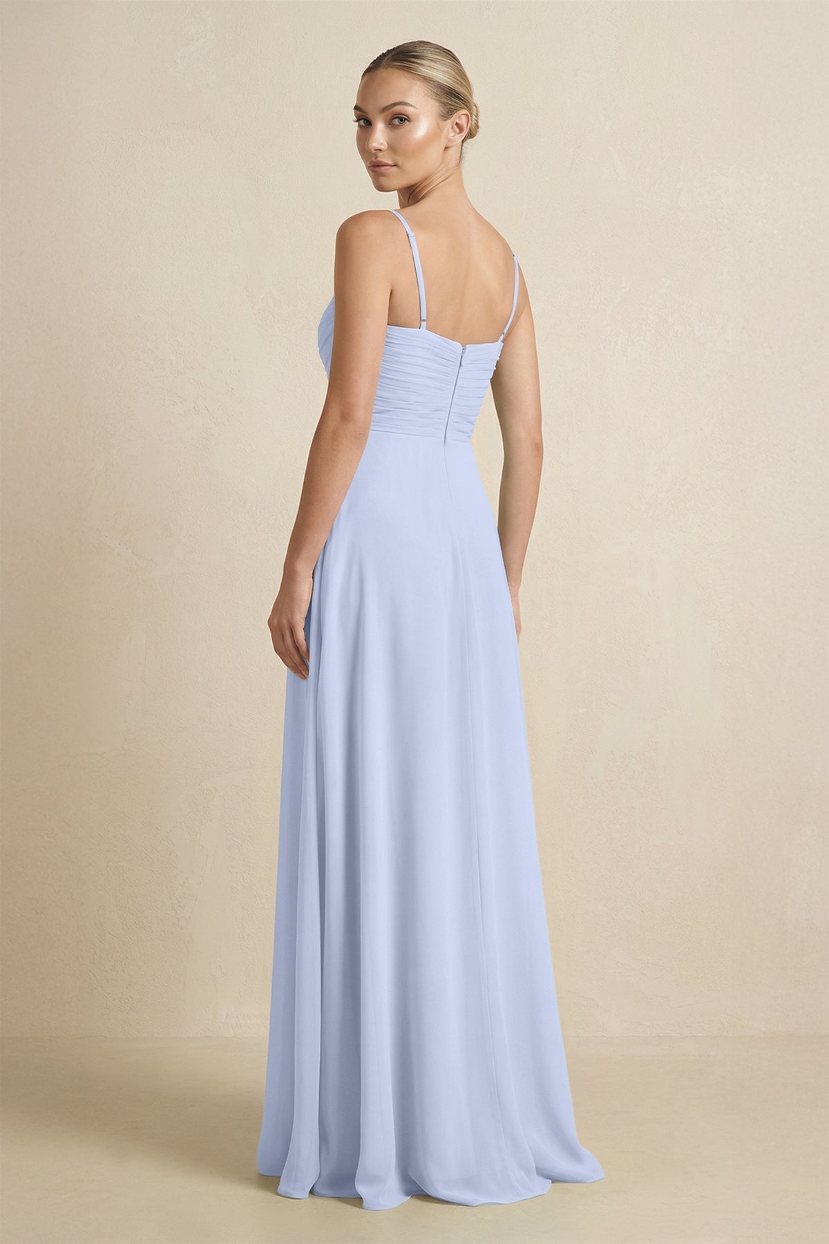V - Neck A - Line Chiffon Pleated Bridesmaid Dress in Ice - SHE IS ME Bridesmaid Dresses