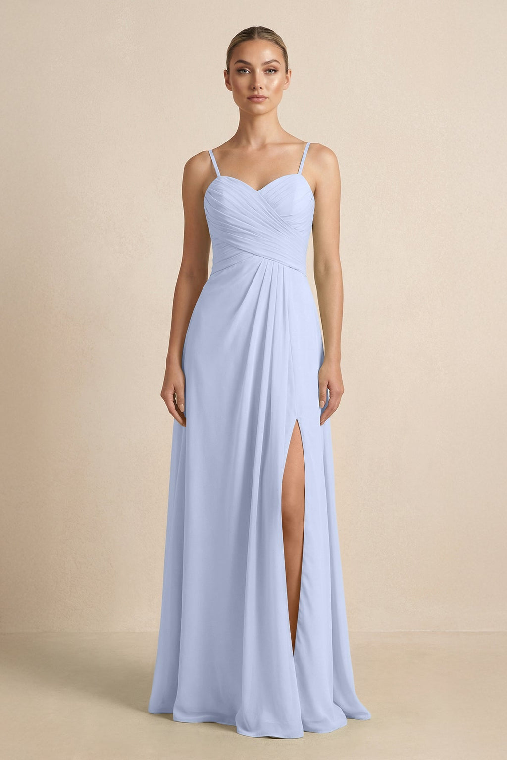 V - Neck A - Line Chiffon Pleated Bridesmaid Dress in Ice - SHE IS ME Bridesmaid Dresses
