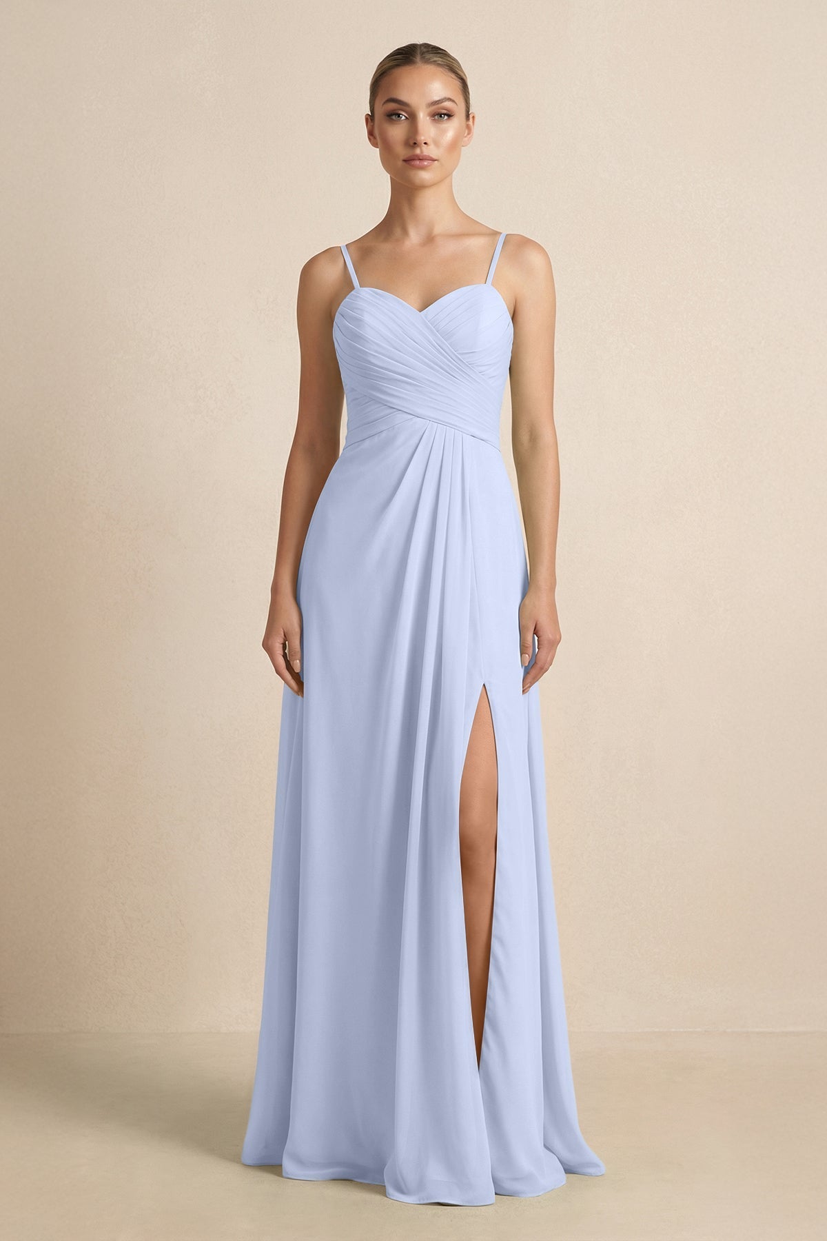 V - Neck A - Line Chiffon Pleated Bridesmaid Dress in Ice - SHE IS ME Bridesmaid Dresses