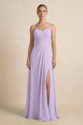 V - Neck A - Line Chiffon Pleated Bridesmaid Dress in Lavender - SHE IS ME Bridesmaid Dresses