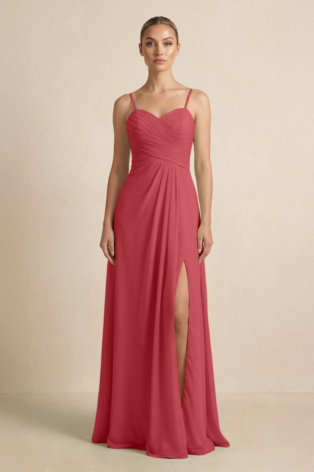 V - Neck A - Line Chiffon Pleated Bridesmaid Dress in Merlot - SHE IS ME Bridesmaid Dresses