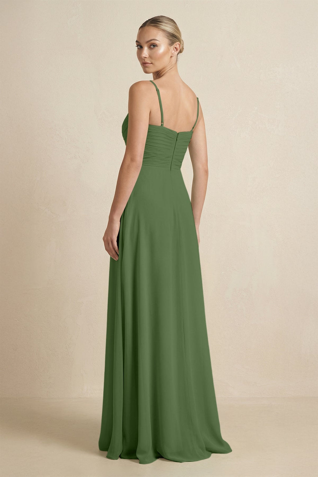 V - Neck A - Line Chiffon Pleated Bridesmaid Dress in Moss - SHE IS ME Bridesmaid Dresses