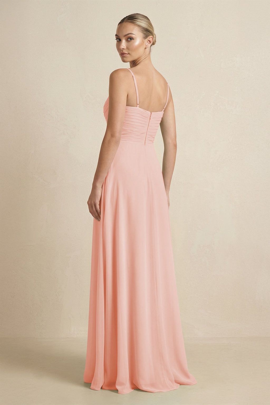 V - Neck A - Line Chiffon Pleated Bridesmaid Dress in Rose Petal - SHE IS ME Bridesmaid Dresses