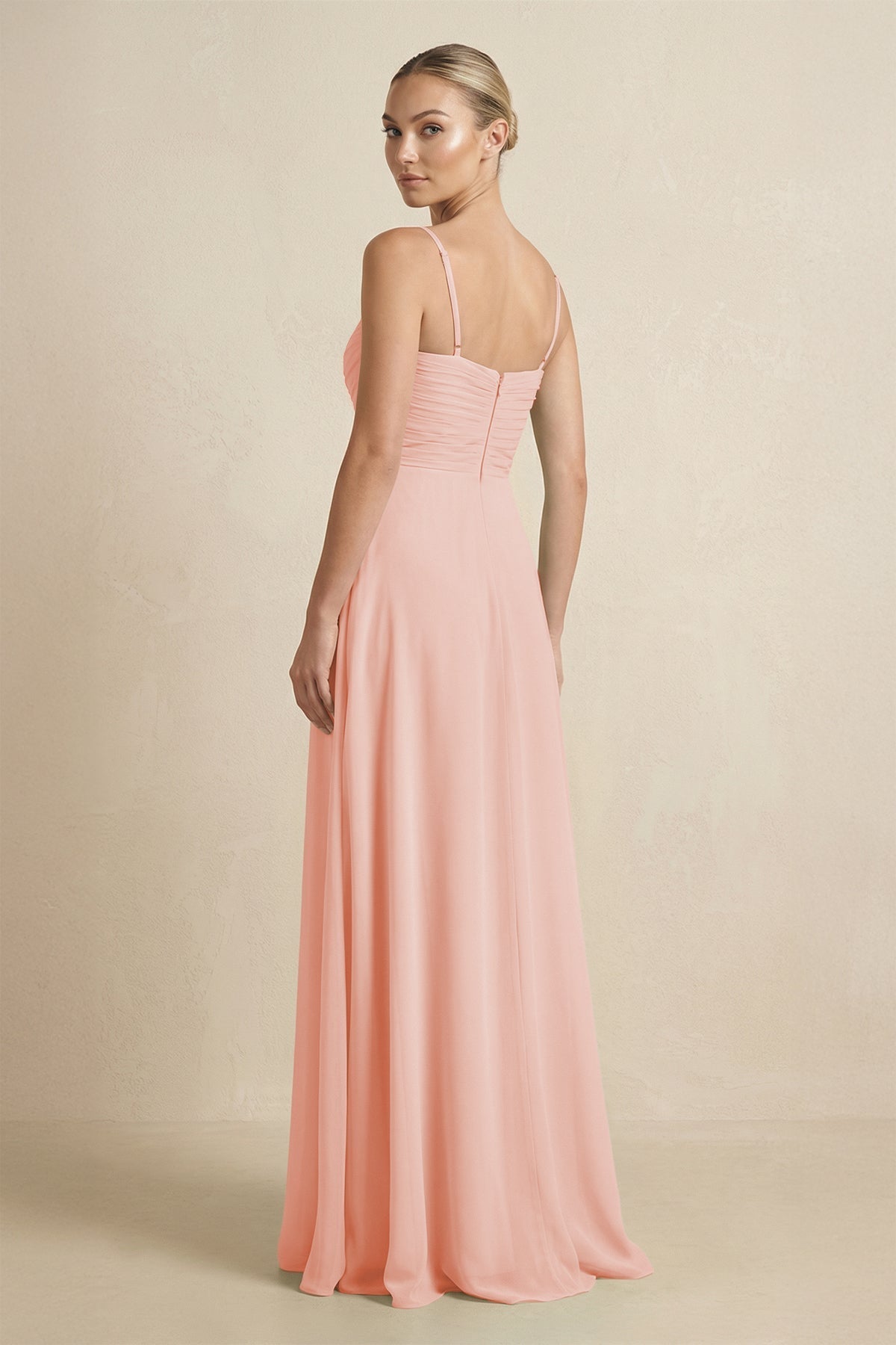 V - Neck A - Line Chiffon Pleated Bridesmaid Dress in Rose Petal - SHE IS ME Bridesmaid Dresses