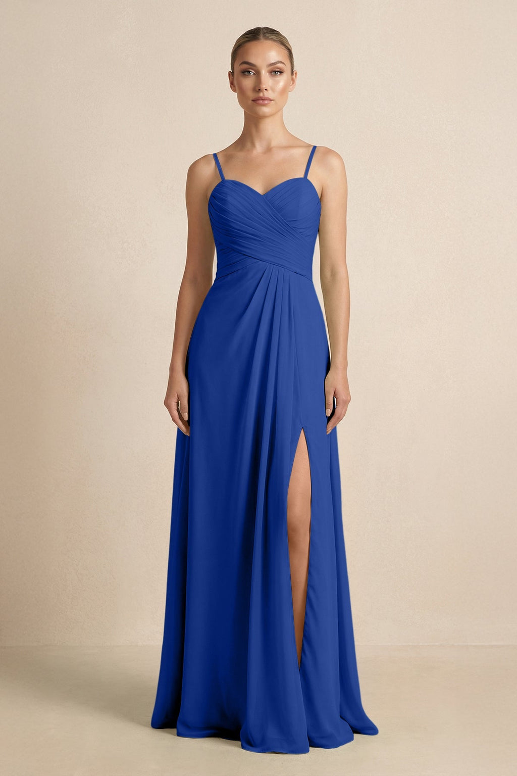 V - Neck A - Line Chiffon Pleated Bridesmaid Dress in Royal Blue - SHE IS ME Bridesmaid Dresses