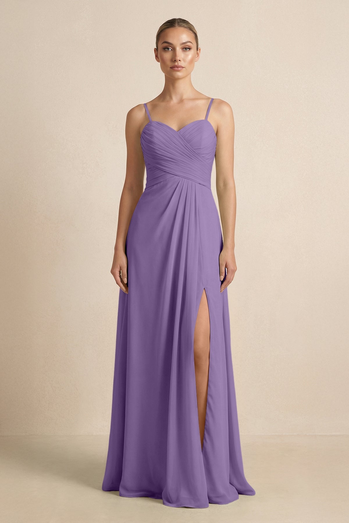 V - Neck A - Line Chiffon Pleated Bridesmaid Dress in Tahiti - SHE IS ME Bridesmaid Dresses