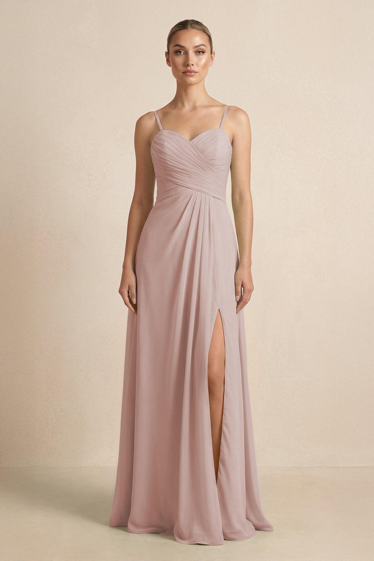 V - Neck A - Line Chiffon Pleated Bridesmaid Dress in Toffee - SHE IS ME Bridesmaid Dresses