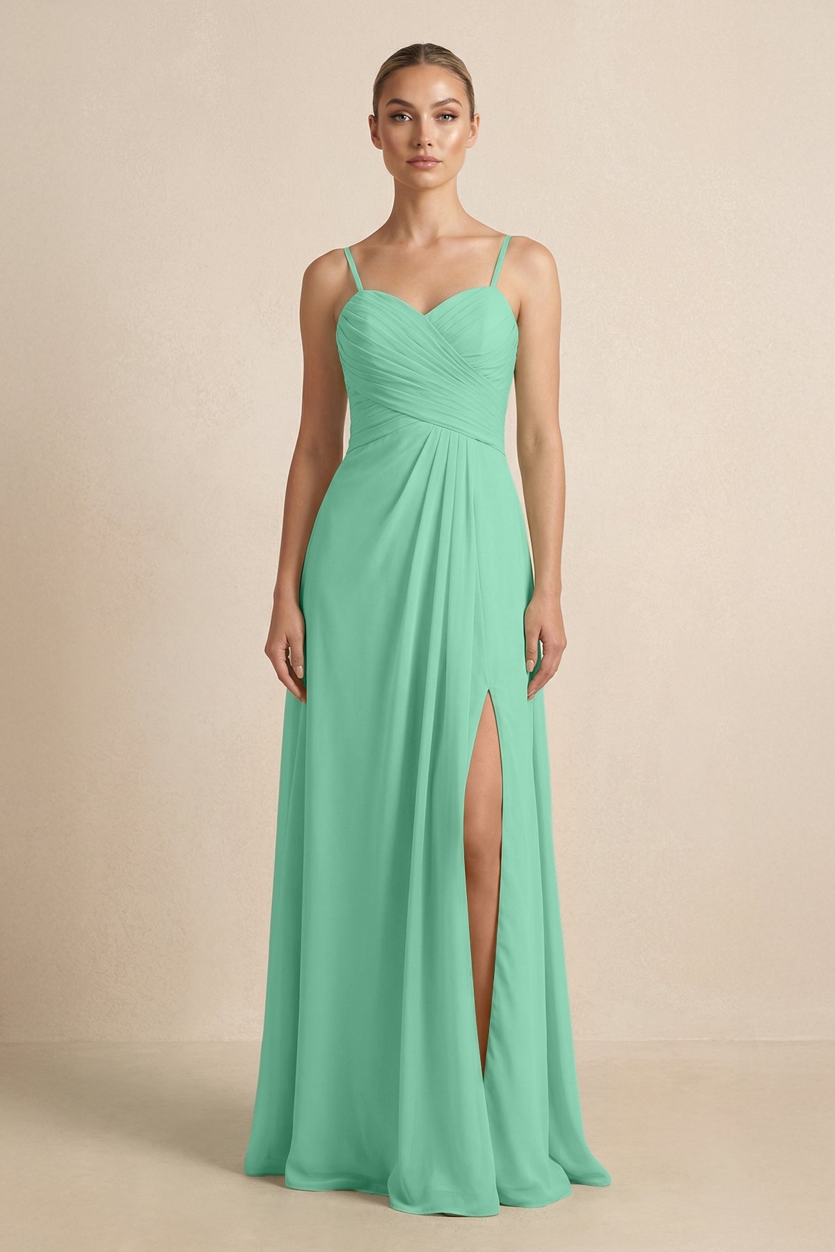 V - Neck A - Line Chiffon Pleated Bridesmaid Dress in Turquoise - SHE IS ME Bridesmaid Dresses