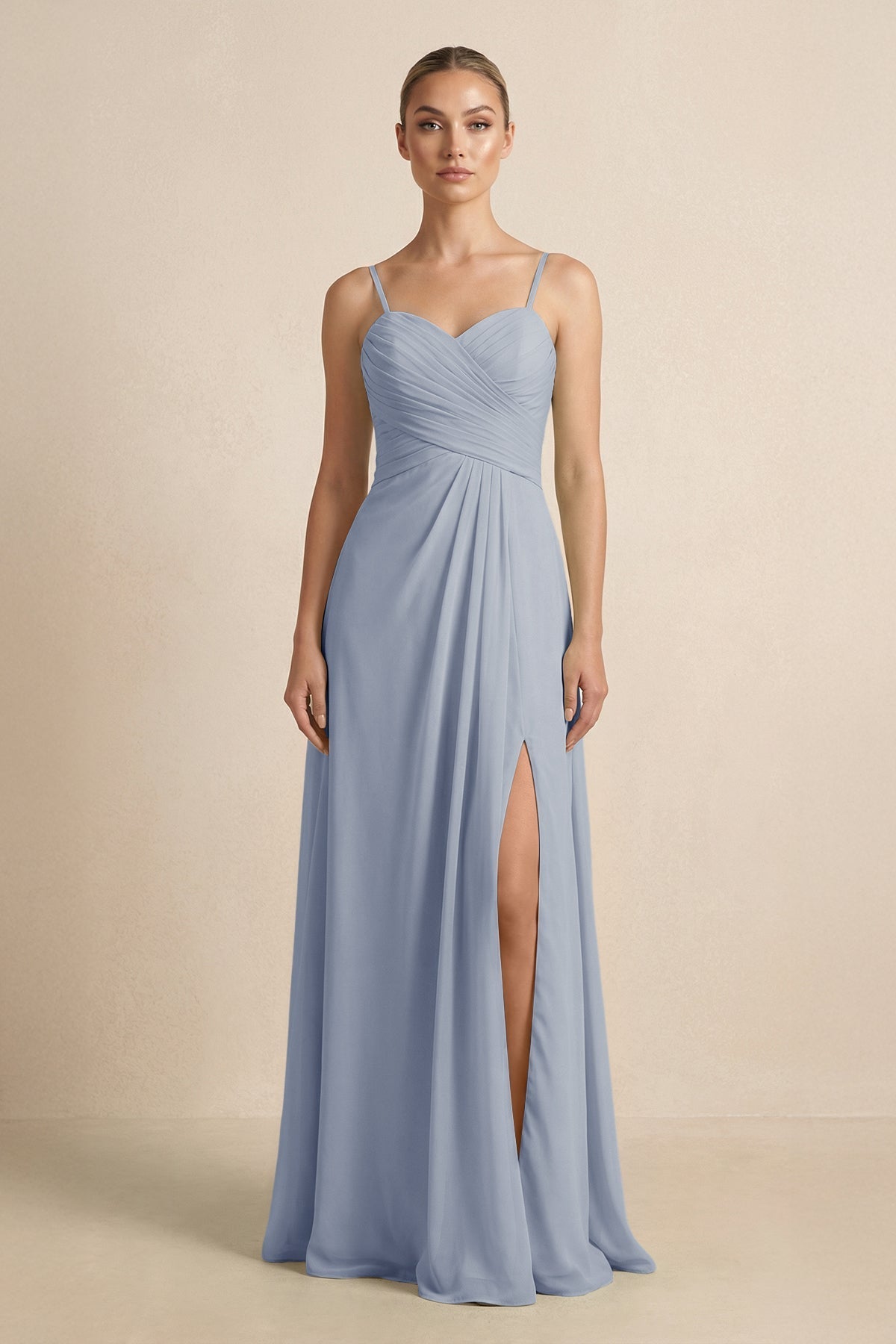 V - Neck A - Line Chiffon Pleated Bridesmaid Dress in Twilight - SHE IS ME Bridesmaid Dresses