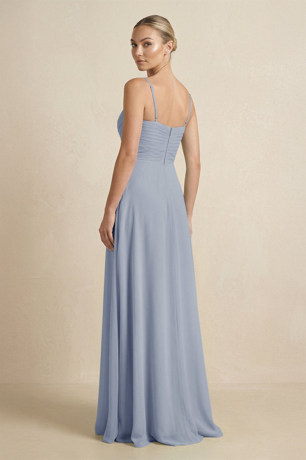 V - Neck A - Line Chiffon Pleated Bridesmaid Dress in Twilight - SHE IS ME Bridesmaid Dresses
