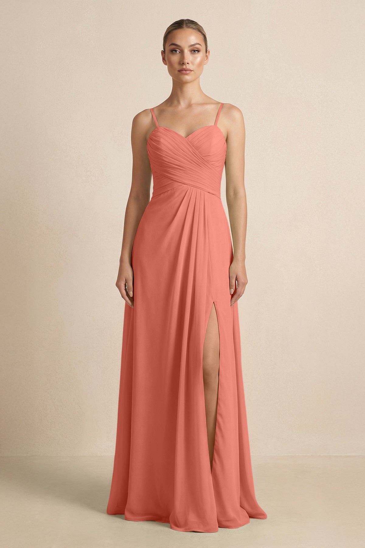 V - Neck A - Line Chiffon Pleated Bridesmaid Dress in Wild Rose - SHE IS ME Bridesmaid Dresses