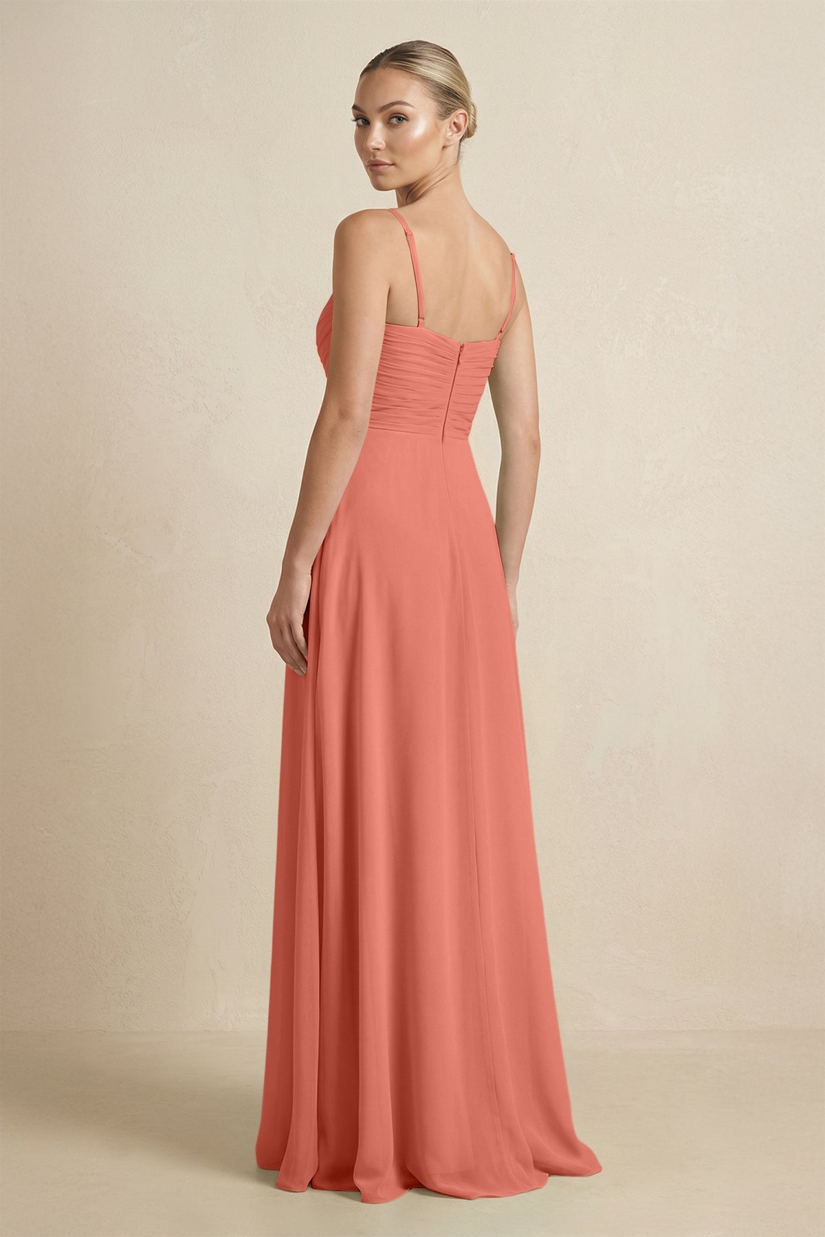 V - Neck A - Line Chiffon Pleated Bridesmaid Dress in Wild Rose - SHE IS ME Bridesmaid Dresses